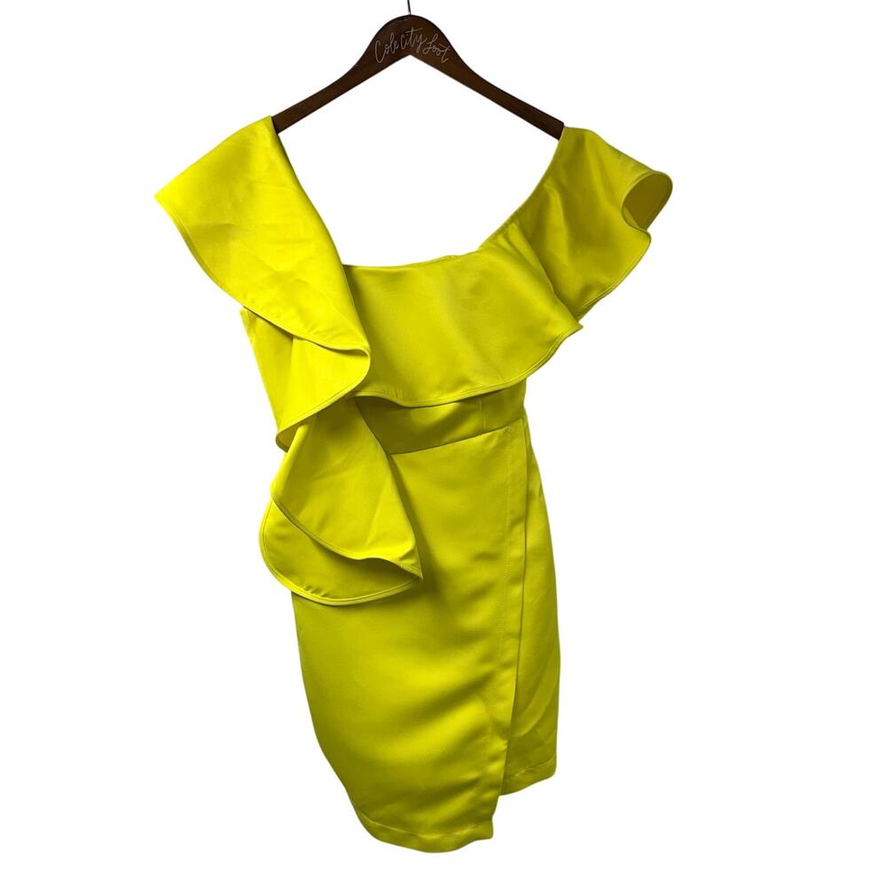 ASOS Neon Mini Dress Ruffle One Shoulder 4 Sheath Party Ruffle Fitted